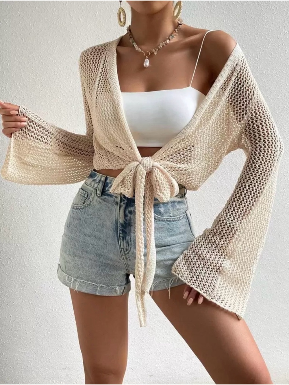 Beige tie cover up